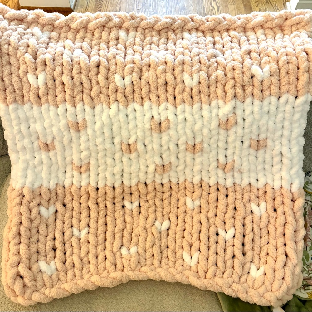 Handmade Baby Blanket - Pink and White with Hearts